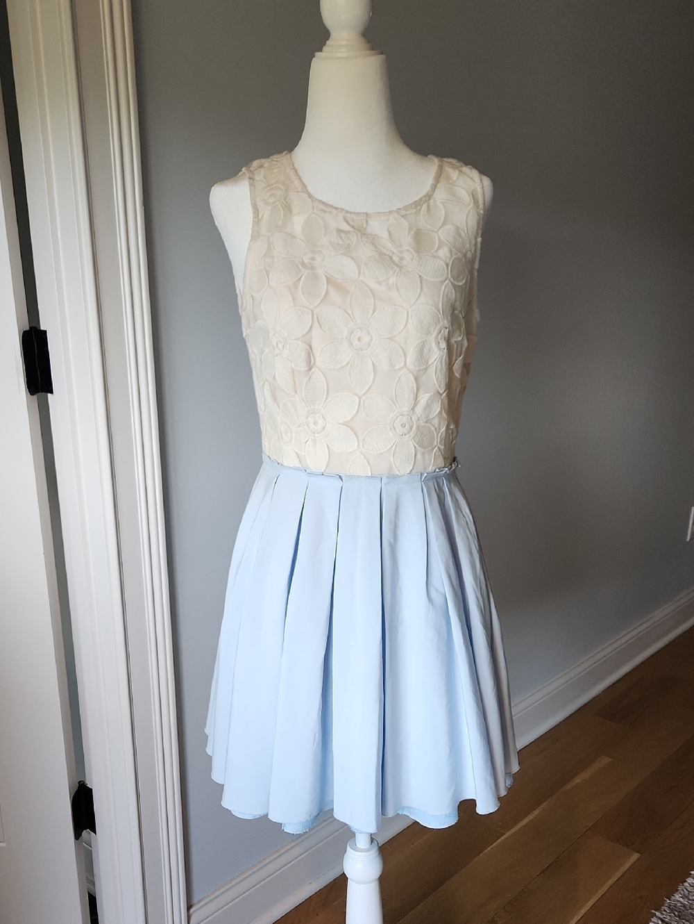Altar'd State Floral Embroidered Cream And Blue Minidress